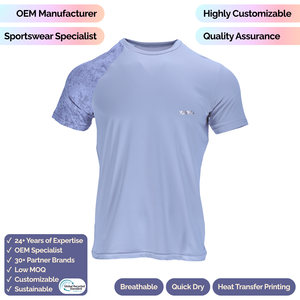 T-shirt de sport à manches raglan pour homme, 100 % polyester, respirant, séchage rapide, impression par transfert thermique, coupe ajustée, col rond - Product Image 1