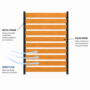Solid Wood Slat Privacy <b>Screen</b> <b>Metal</b> Frame Trash Can Enclosure Garden Fence <b>Panel</b> Custom Size OEM ODM - Product Image 3