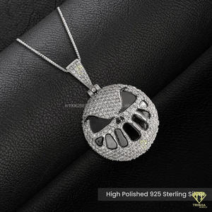 Colgante de calavera redonda Iced Out con cara de mueca colgante de plata 925 plateado negro esmaltado plata esterlina estilo Hip Hop - Product Image 4