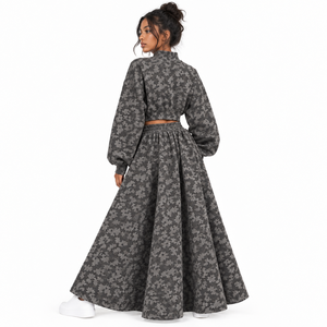 Custom Gray <b>Camouflage</b> Print Women's Mock Neck Cropped Sweatshirt Maxi Skirt Set Heavyweight Fleece Camo <b>Tracksuit</b> 100% Cotton - Product Image 2