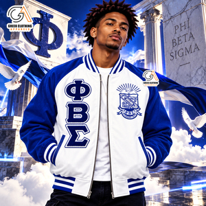 Chaqueta Universitaria Phi Beta Sigma para Hombre, con Letras Griegas Bordadas en el Pecho, Estilo Casual, Cierre de un Solo Botón, Poliéster/Algodón - Product Image 1
