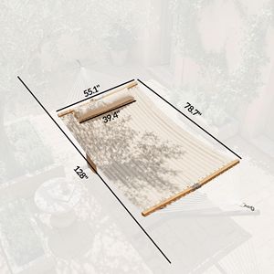 Cream White 2-Person Outdoor <b>Hammock</b> with Pillow and Pad Durable and Comfortable 440 Lbs Capacity - Product Image 3