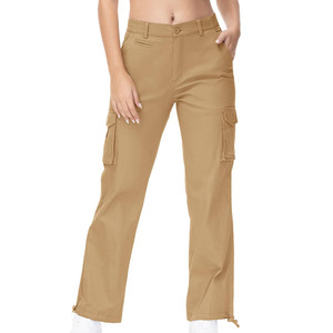 Pantalones Cargo Marrones Vintage Holgados de Cintura Alta Elástica, Casuales, de Pierna Ancha con Bolsillos - Product Image 5