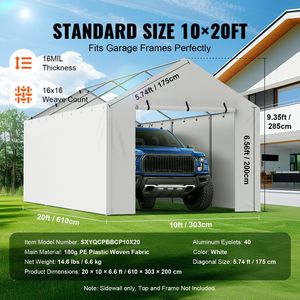 Resistente 10X20 ft bianco Garage tenda riparo Carport copertura tettoia protezione UV facile installazione sfera bungee - Product Image 4