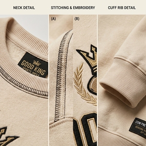เสื้อสเวตเชิ้ตคอกลมโอเวอร์ไซส์สีครีมสำหรับผู้ชาย ผ้าฝ้ายฟลีซหนานุ่ม ปักลายพิมพ์กราฟิกด้านหน้าและด้านหลัง สไตล์สตรีทแวร์ - Product Image 4