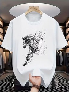 Men's White Cotton T-Shirt With Black <b>Animal</b> Dot <b>Pattern</b> Print O-Neck Short Sleeve Casual Regular Fit Cotton Streetwear DTG - Product Image 1