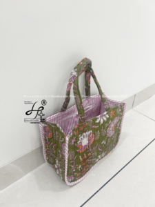Block Print Quilted Floral Mini Handbag For Women Inside Zipper Strong Handle Shoulder <b>Bag</b> Eco-friendly Handcrafted Lady Purse - Product Image 5