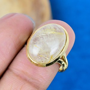 แหวนพลอยรูไทล์สีทองธรรมชาติ งานแฮนด์เมด ทอง 18K ชุบไมครอนบนเงินแท้ 925 - Product Image 3