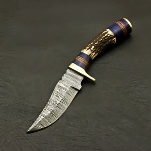 มีดครัวเหล็กดามัสกัสทำมือ ใบมีดแบบ Fixed Blade ด้ามไม้ พร้อมปลอกหนังสำหรับพกพาในชีวิตประจำวัน DIY - Product Image 3