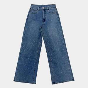 Jeans de mezclilla para mujer, de cintura media, pierna recta, corte regular, color liso, suaves y elásticos, hasta la rodilla, estilo casual y urbano, venta al por mayor - Product Image 1