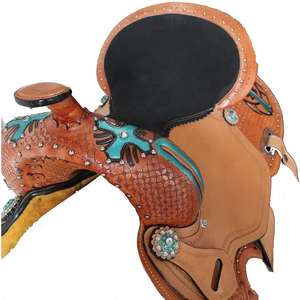 Selle de cheval en cuir de style western avec arceau en bois et quincaillerie en laiton pour l'équitation sur sentier - Product Image 6