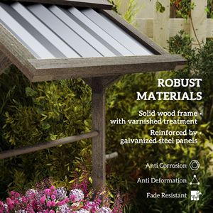 Fioriera Esagonale in Legno Grigio Chiaro con Tettoia Zincata, Elegante Vaso da Giardino Rialzato per Esterni - Product Image 4