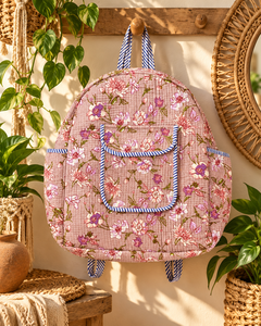 Dusty Pink Floral Cotton Quilted <b>Backpack</b> <b>for</b> <b>Women</b> Cottagecore Rucksack Handmade Fabric Daypack aesthetic <b>backpack</b> gift <b>for</b> her - Product Image 5