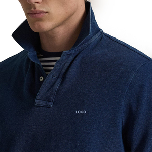 New Men's <b>Classic</b> Fit Indigo Knitted Mesh for Shirt Custom Logo Embroidery Breathable Short Sleeve Casual Custom Size - Product Image 4