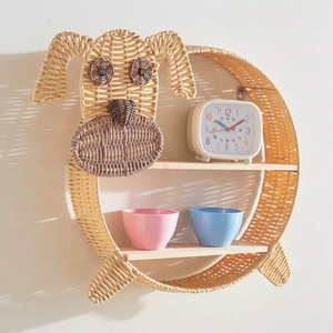 Estante de Pared de Mimbre Hecho a Mano con Forma de Perro, Estante Flotante de Almacenamiento, Diseño Animal, Decoración para Cuarto de Niños, Organizador Infantil - Product Image 1