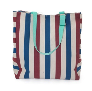<b>Long</b> Handle Zipper Closure Multicolored Stripe Print Canvas Beach <b>Bag</b> Women's Tote <b>Bag</b> For Shopping Gift & Promotion - Product Image 3