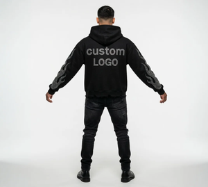 Custom Rhinestone Hoodie Men's Oversized Streetwear <b>Black</b> Glitter Print Front Logo Hip Hop Autumn Knitted <b>Sweatshirt</b> - Product Image 3