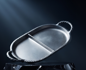 Bandeja de Servicio Metálica de Lujo de Dos Secciones con Borde de Cuerda Trenzada y Asas, Platos Ovalados para Aperitivos, Venta al por Mayor para Restaurantes y Eventos - Product Image 4