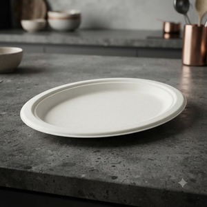 Assiette Ronde de 11 Pouces en Bagasse Naturelle, Fabriquée à Partir de Pulpe de Canne à Sucre Biodégradable, Jetable, Anti-Fuite et Écologique - Product Image 1