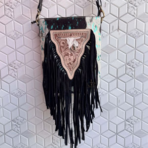 Sac à main bohème en cuir véritable métallisé avec franges et fourrure pour femme, haute qualité, style tendance, best-seller, fourrure de chien sur peau, Inde - Product Image 1