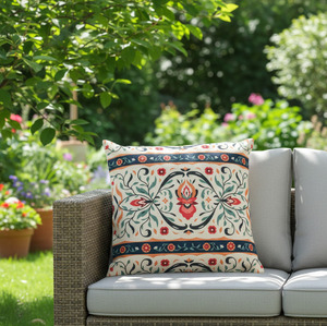 Housse de coussin décorative délicate et sobre avec motif de tiges et de tiges vertes douces, carrée 18x18, 100% coton, écologique, pour usage hôtelier - Product Image 2