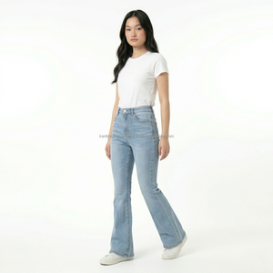 Private Label High Waisted Flare Jeans Women Custom Logo Light Wash <b>Bell</b> Bottom Denim Pants Female Manufacturer Wholesale Bulk - Product Image 6