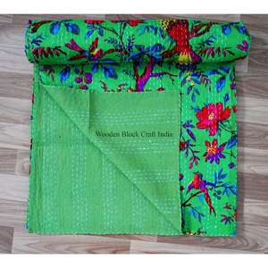 Colcha Kantha de Algodón 100% Hecha a Mano en Rajasthan, Reversible, Estampada, Vintage, Ecológica, para Todas las Estaciones, Tamaño Doble - Product Image 5