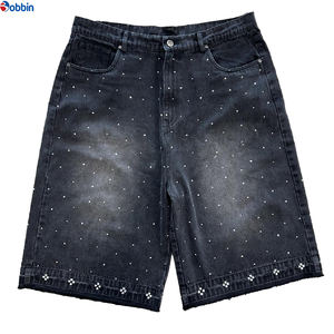 กางเกงยีนส์ขาสั้นสไตล์ฮิปฮอปสำหรับฤดูร้อน ลวดลายวินเทจ พิมพ์ลายเต็มตัว ประดับด้วยคริสตัล ผลิตโดยผู้ผลิต กางเกงขาตรงสำหรับผู้ชาย - Product Image 1