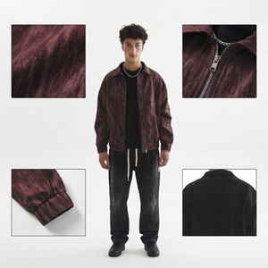 Blouson Bomber en Toile Lavée pour Homme, Couleur Unie, Col Rabattu, Fermeture Éclair, Coupe Décontractée, Vêtement d'Extérieur Automne - Product Image 2