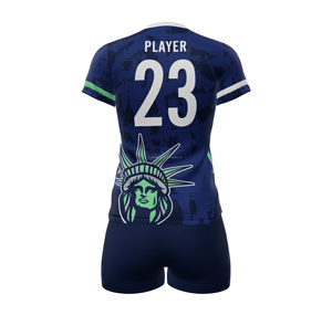 Venta al por mayor de uniformes de voleibol para niñas equipo personalizado Jersey y pantalones cortos transpirable tejido elástico ropa deportiva - Product Image 6