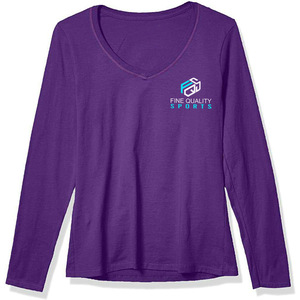 Camiseta de Algodón 100% para Mujer, Cuello en V, Manga Larga, Estilo Casual, 200 Gramos, Talla Grande, Moda Moderna para el Día a Día, Venta al Por Mayor - Product Image 3