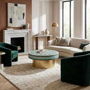 Bone Inlay Coffee <b>Table</b> – Luxury Floral Center <b>Table</b>, Decorative Living Room Furniture Modern <b>Round</b> Coffee <b>Table</b> - Product Image 5