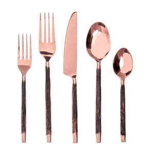 Ensemble de couverts en acier inoxydable rose doré faits à la main, cuillère, fourchette, couteau, vaisselle, prix de gros - Product Image 6