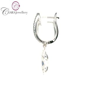 Haute qualité AU750 or blanc VS diamant et saphir bleu cadeau de fête de mariage boucles d'oreilles à la main fleur grappe en gros - Product Image 2