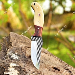 Cuchillo de caza de hoja fija de acero inoxidable con espiga completa, 58 HRC, afilado como una navaja, para camping, con mango de hueso de camello y madera, DIY - Product Image 2