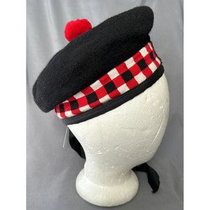 Chapeau écossais classique Balmoral en laine pure à 100 %, noir/blanc/rouge, chapeau élégant des Highlands 2026 - Product Image 2