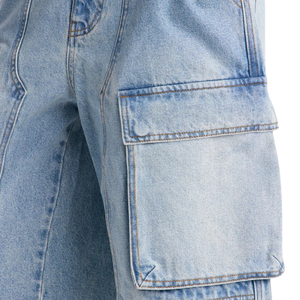 Women <b>Light</b> Blue Washed Denim Cargo Shorts Wide Leg Casual Mid Multi Pocket Summer Fashion Breathable Quick Dry Loose Fit Knee - Product Image 5