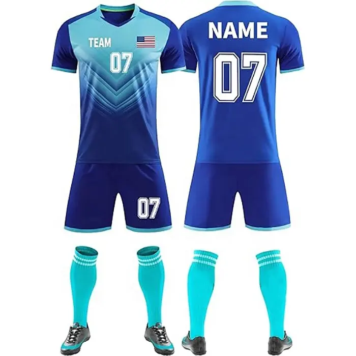 Ropa de fútbol transpirable personalizada, conjunto completo de uniforme de fútbol, camiseta de fútbol, conjunto de uniformes, camisetas de fútbol sublimadas