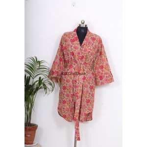 เดรสผู้หญิงผ้าฝ้ายพิมพ์ลายดอกไม้ ระบายอากาศได้ดี เป็นมิตรกับสิ่งแวดล้อม 100% แขน 3/4 คอวี ติดกระดุม ทรงเข้ารูป สำหรับงานกลางคืน งานทางการ เซ็กซี่ - Product Image 1