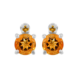 Pendientes de Plata de Ley S925 con Citrino Naranja en Forma de Estrella, Corte Redondo, Joyería Fina Clásica para Uso Diario de Mujer - Product Image 1