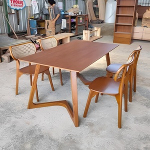 Ensemble de salle à manger moderne en bois, table rectangulaire et chaises, mobilier de cuisine contemporain pour la maison et l'hôtel - Product Image 2