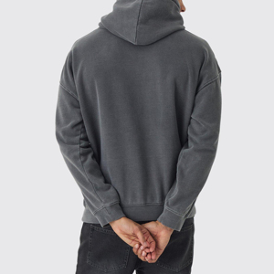 Vente en gros – Sweat à capuche gris délavé vintage pour homme, personnalisé en usine, 450 g/m² en molleton bouclette, style streetwear avec fermeture éclair - Product Image 2