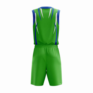 Ensemble de maillot de basket sans manches vert avec bordure bleue et blanche, uniforme respirant en polyester pour adultes, tenue d'équipe unisexe - Product Image 2