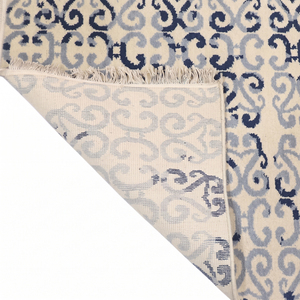 Tapis d'intérieur personnalisé en tissage plat bleu marine et ivoire avec franges pour hôtel, villa, salon - Product Image 5