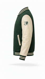 Chaqueta estilo americano original con mangas de cuero y letras de chenilla, estilo urbano viral, tipo Letterman profesional. - Product Image 3