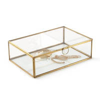 Boîte de rangement en verre, mallette de rangement à compartiments multiples, en métal doré, avec poignée dans le couvercle, pour j850aire et petits articles