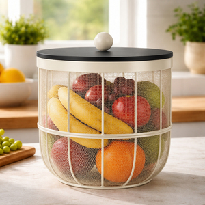 Handcrafted Pineapple Shape Metal Fruit Basket With <b>Mesh</b> Lid <b>Insect</b> Proof Decorative Storage Organizer For Kitchen & Dining - Product Image 4