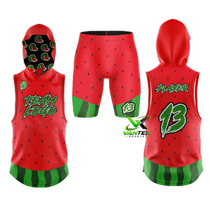 VANTEX Custom Sublimation Black Hooded <b>Men's</b> Basketball Jersey <b>Shorts</b> Set with Flame Design 100% Polyester - Product Image 2