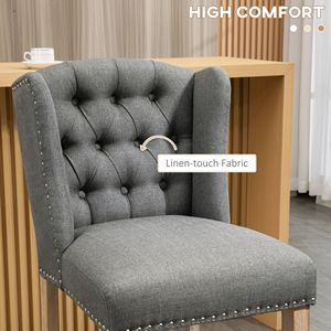 Juego de 2 taburetes de bar con altura de mostrador, 27 pulgadas, respaldo capitoné con adornos de clavos y patas de madera en gris - Product Image 6