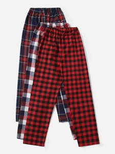 Pantalones de Franela a Cuadros Rojos para Hombre, Pantalones Casuales Holgados con Cintura Elástica, Transpirables, para Otoño e Invierno, Ropa para Estar en Casa - Product Image 3